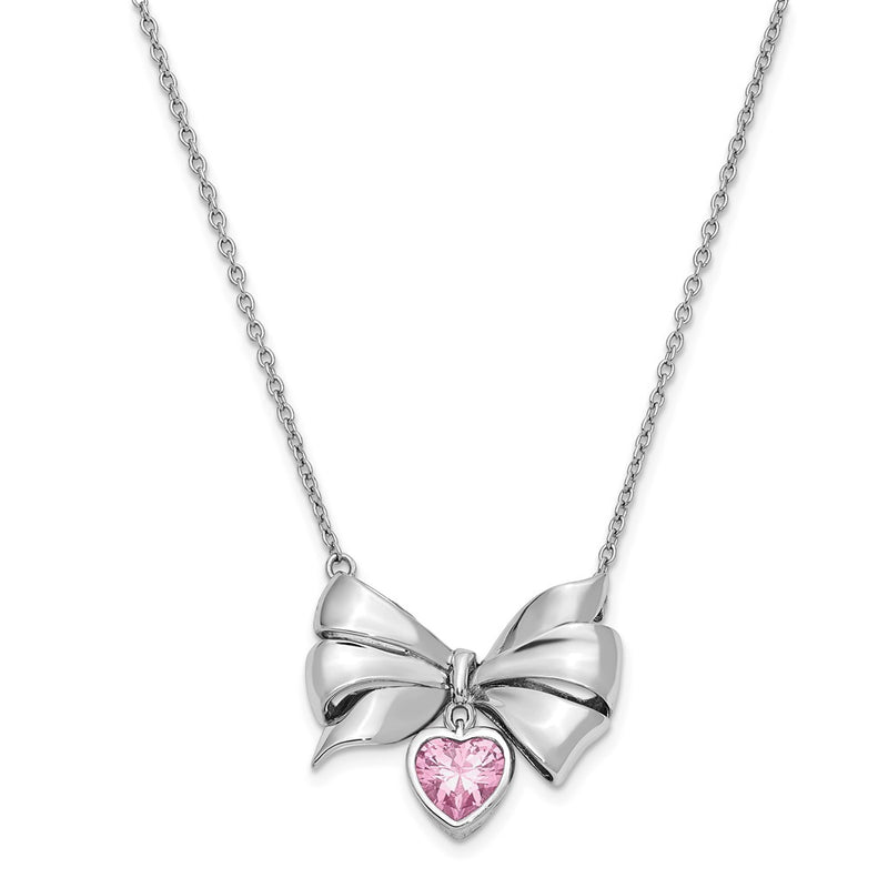 Sterling Silver Sentimental Expressions Rhodium-Plated Antiqued Pink Cz Tie The Knot 18In. Necklace