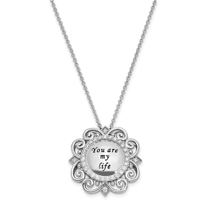 Sterling Silver Sentimental Expressions Rhodium-Plated Cz Antiqued You Are My Life 18In. Necklace