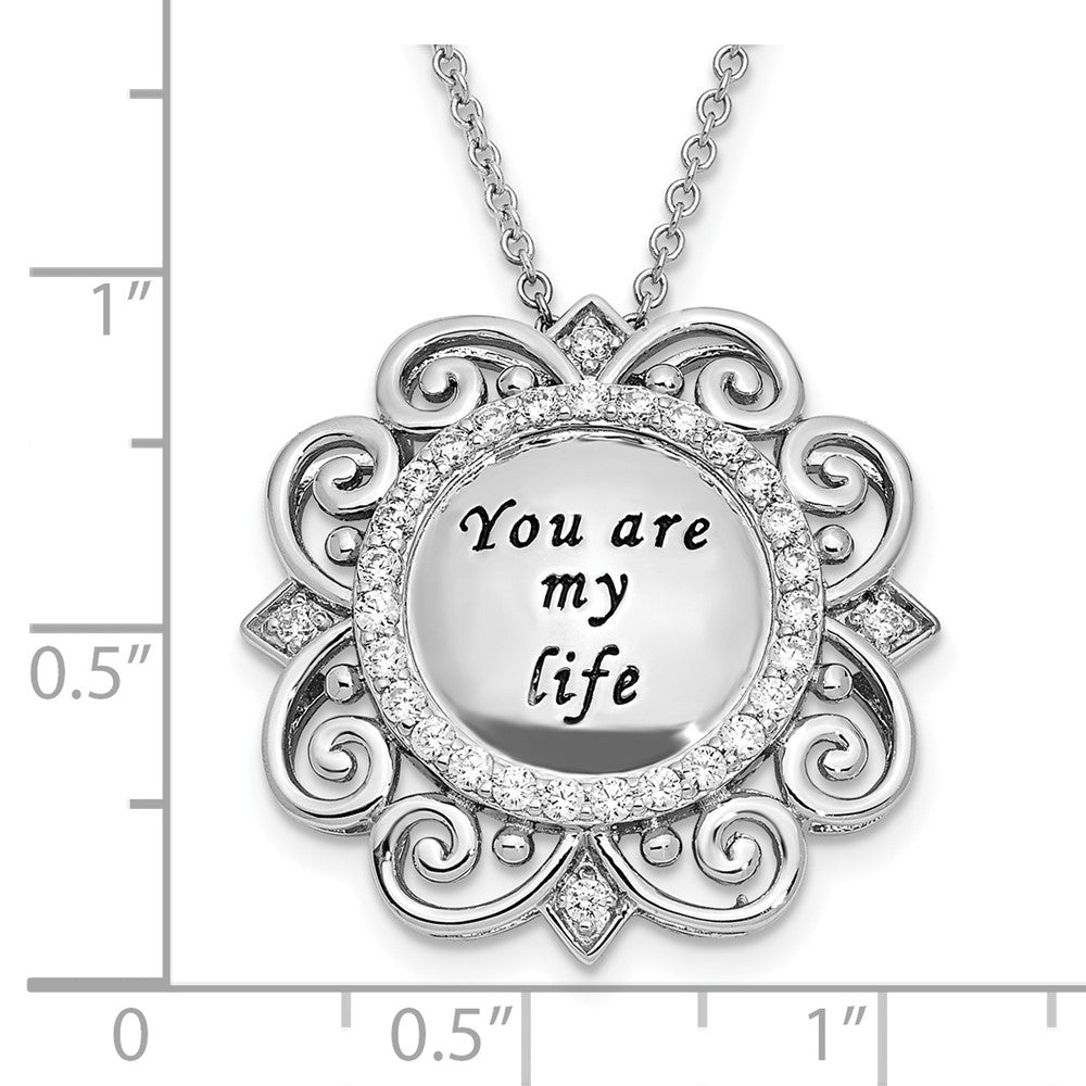 Sterling Silver Sentimental Expressions Rhodium-Plated Cz Antiqued You Are My Life 18In. Necklace
