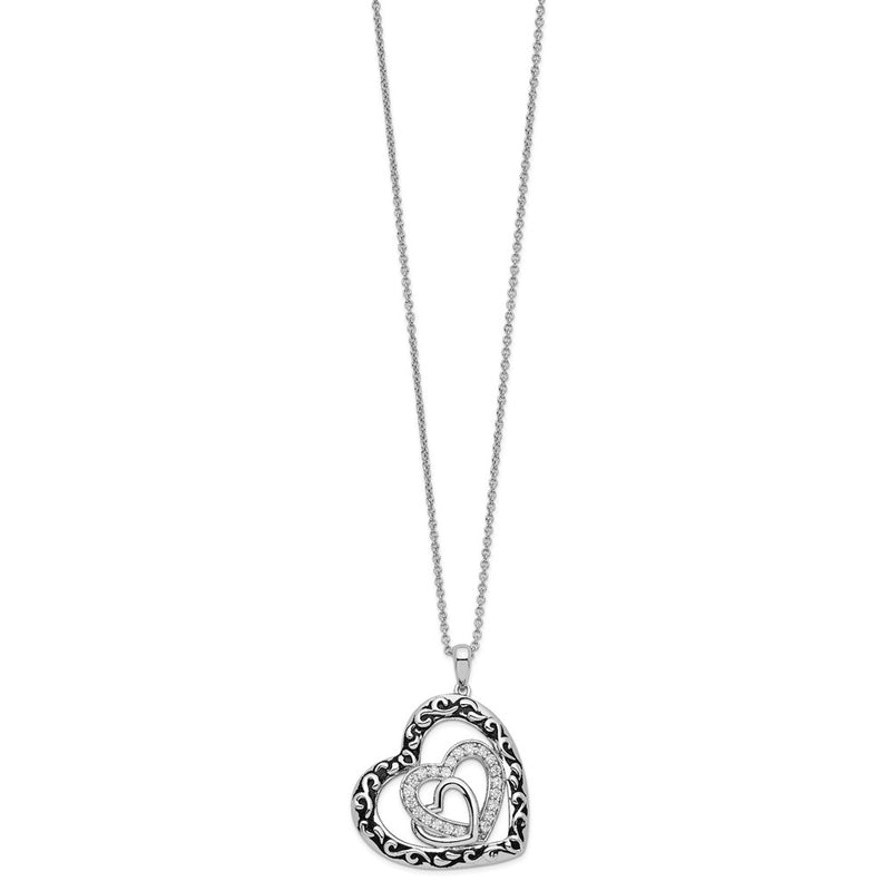 Sterling Silver Sentimental Expressions Rhodium-Plated Cz Antiqued My Blended Family 18In. Necklace