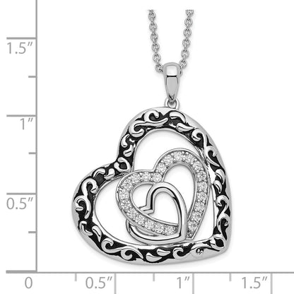 Sterling Silver Sentimental Expressions Rhodium-Plated Cz Antiqued My Blended Family 18In. Necklace