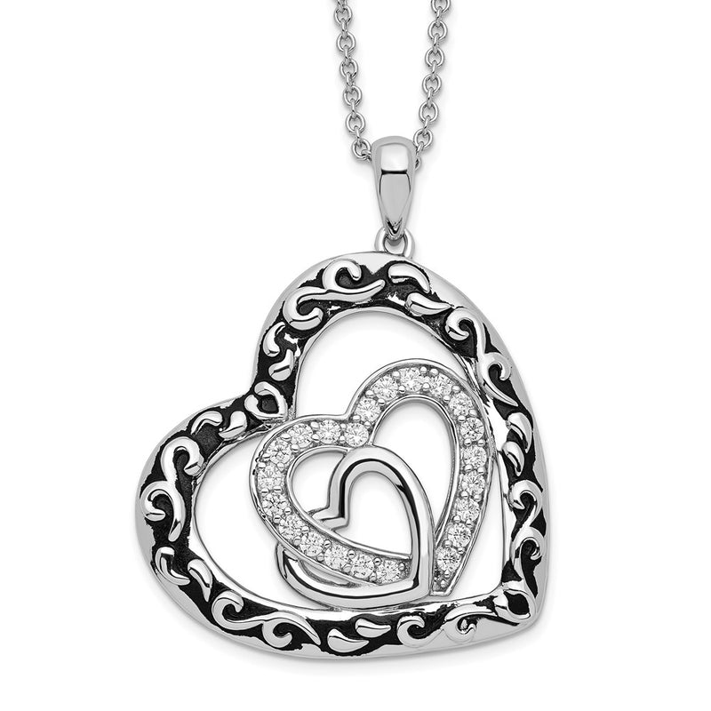 Sterling Silver Sentimental Expressions Rhodium-Plated Cz Antiqued My Blended Family 18In. Necklace