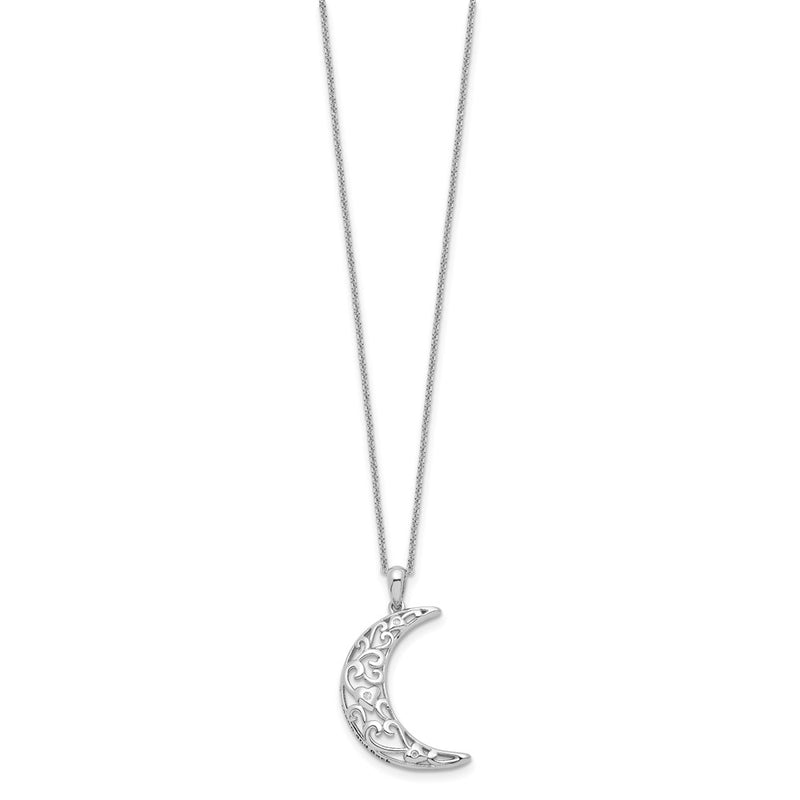 Sterling Silver Sentimental Expressions Rhodium-Plated Cz Antiqued Love You To The Moon And Back 18In. Necklace