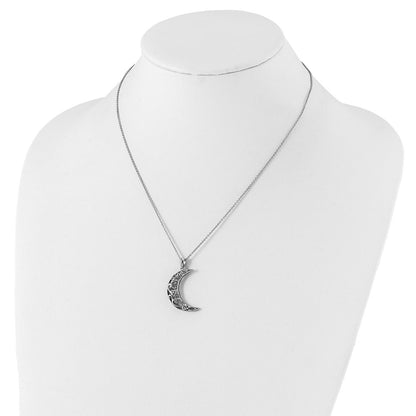 Sterling Silver Sentimental Expressions Rhodium-Plated Cz Antiqued Love You To The Moon And Back 18In. Necklace