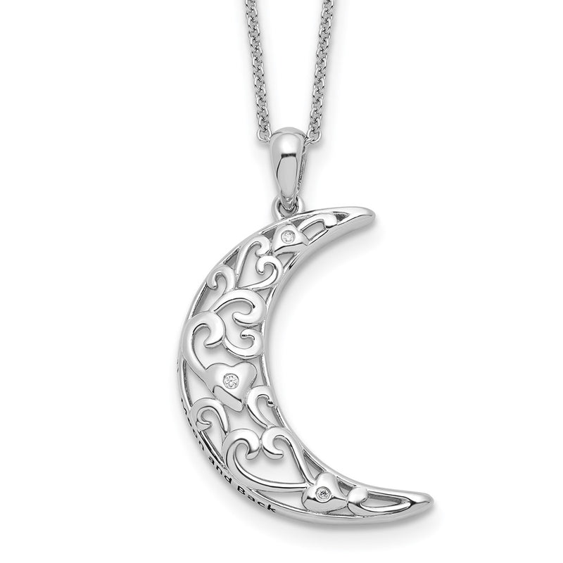Sterling Silver Sentimental Expressions Rhodium-Plated Cz Antiqued Love You To The Moon And Back 18In. Necklace