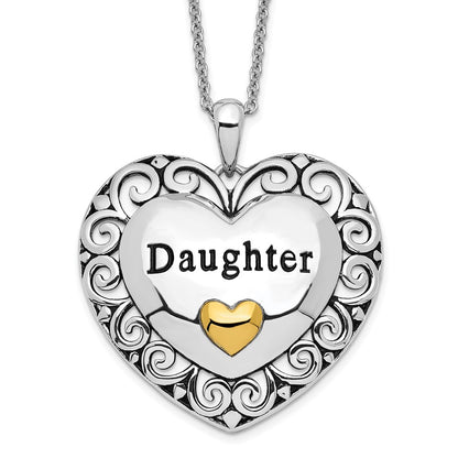Sterling Silver Sentimental Expressions Gold-Plated Antiqued Daughter 18In. Necklace