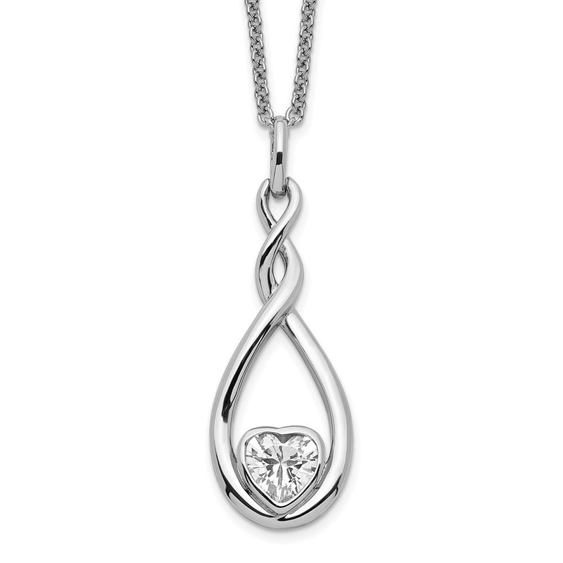 Sterling Silver Sentimental Expressions Rhodium-Plated Cz Love You Forever 18In. Necklace