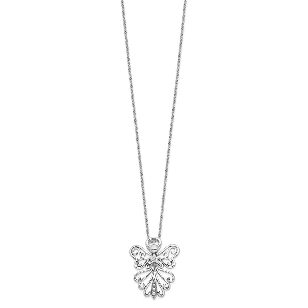 Sterling Silver Sentimental Expressions Rhodium-Plated Cz Antiqued Angel, Heavenly Angel 18 Inch Necklace