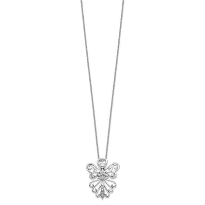 Sterling Silver Sentimental Expressions Rhodium-Plated Cz Antiqued Angel, Heavenly Angel 18 Inch Necklace