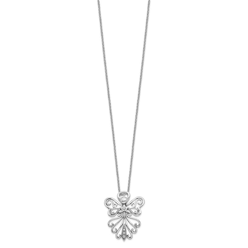 Sterling Silver Sentimental Expressions Rhodium-Plated Cz Antiqued Angel, Heavenly Angel 18 Inch Necklace