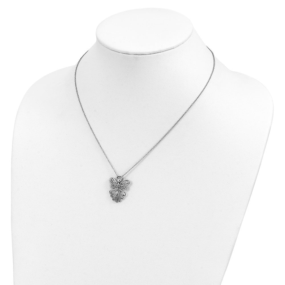 Sterling Silver Sentimental Expressions Rhodium-Plated Cz Antiqued Angel, Heavenly Angel 18 Inch Necklace