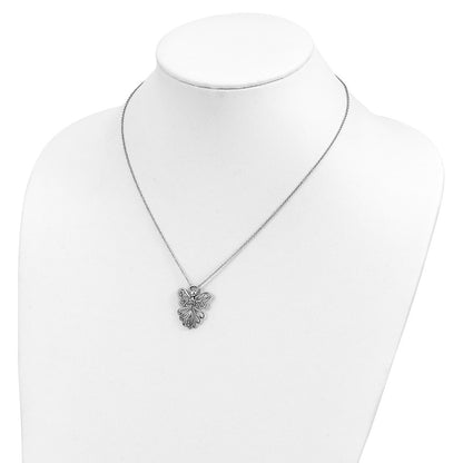 Sterling Silver Sentimental Expressions Rhodium-Plated Cz Antiqued Angel, Heavenly Angel 18 Inch Necklace