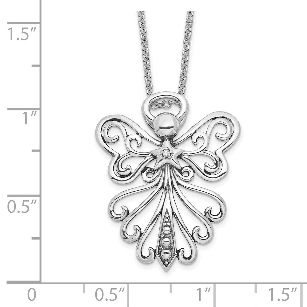 Sterling Silver Sentimental Expressions Rhodium-Plated Cz Antiqued Angel, Heavenly Angel 18 Inch Necklace