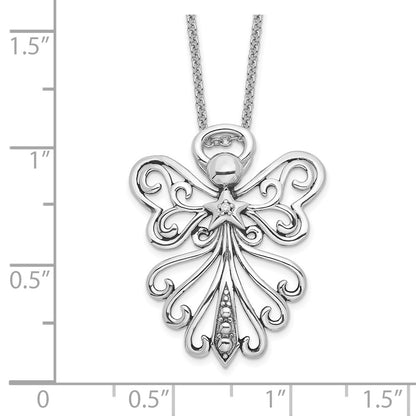 Sterling Silver Sentimental Expressions Rhodium-Plated Cz Antiqued Angel, Heavenly Angel 18 Inch Necklace