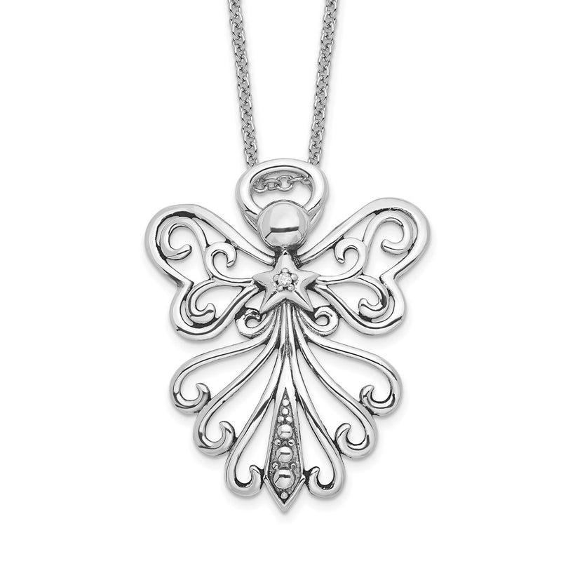 Sterling Silver Sentimental Expressions Rhodium-Plated Cz Antiqued Angel, Heavenly Angel 18 Inch Necklace