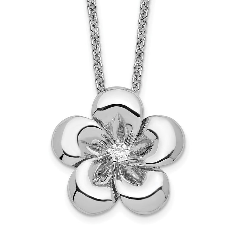 Sterling Silver Sentimental Expressions Rhodium-Plated Cz Be A Blessing 14In. Necklace With 2In. Ext