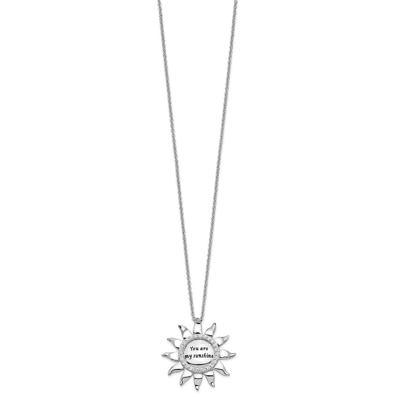 Sterling Silver Sentimental Expressions Rhodium-Plated Cz Antiqued You Are My Sunshine 18In. Necklace