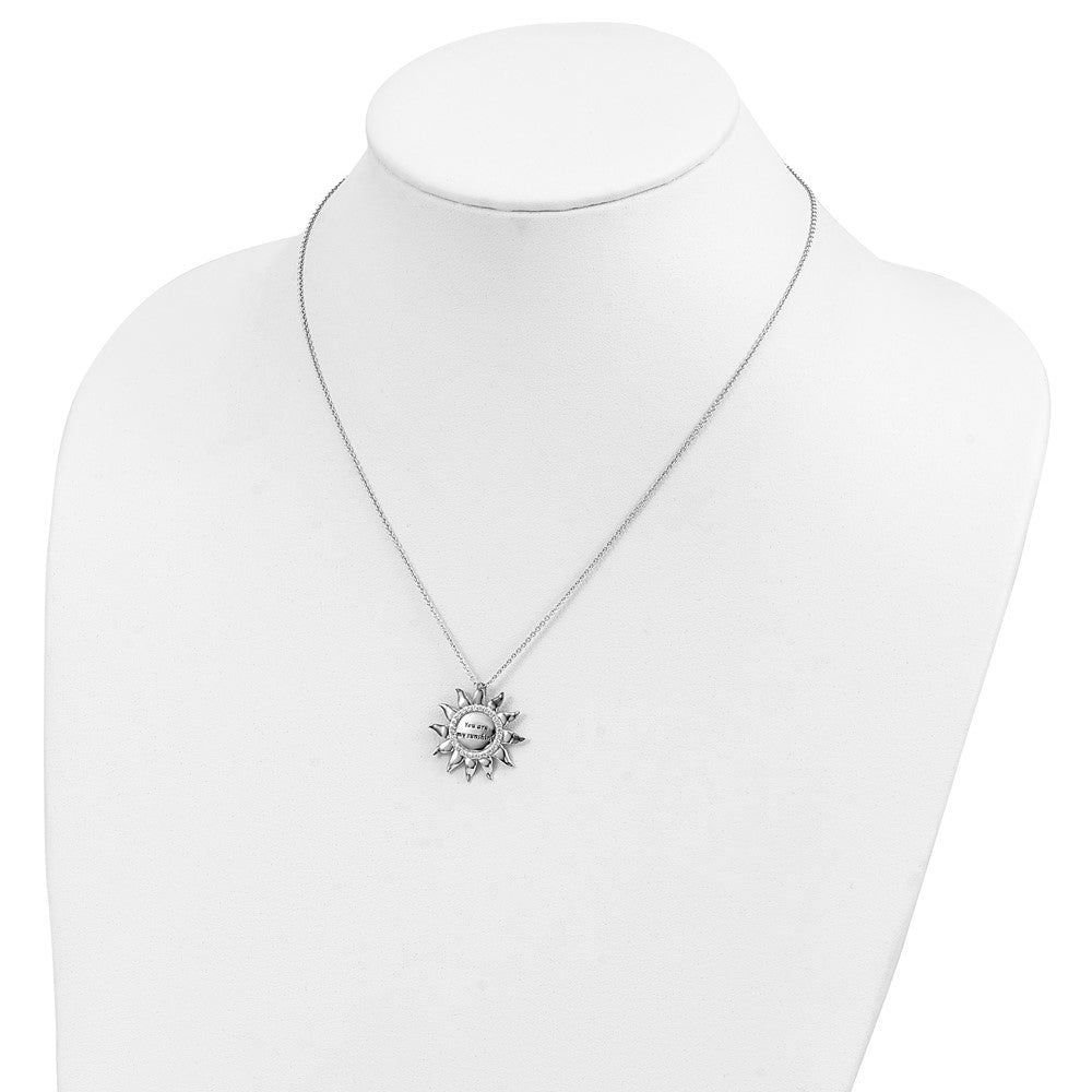 Sterling Silver Sentimental Expressions Rhodium-Plated Cz Antiqued You Are My Sunshine 18In. Necklace