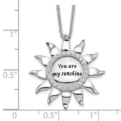 Sterling Silver Sentimental Expressions Rhodium-Plated Cz Antiqued You Are My Sunshine 18In. Necklace