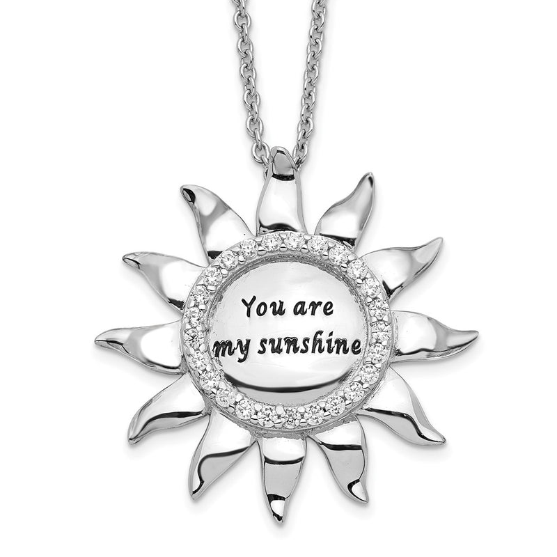 Sterling Silver Sentimental Expressions Rhodium-Plated Cz Antiqued You Are My Sunshine 18In. Necklace