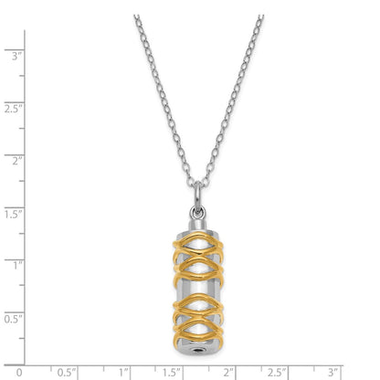 Sterling Silver Sentimental Expressions Rhodium-Plated Cylinder Gold-Tone Accent Ash Holder 18 Inch Necklace