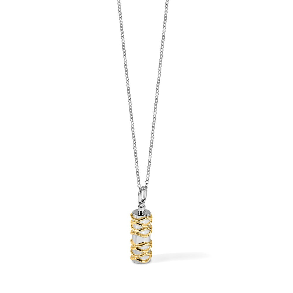 Sterling Silver Sentimental Expressions Rhodium-Plated Cylinder Gold-Tone Accent Ash Holder 18 Inch Necklace