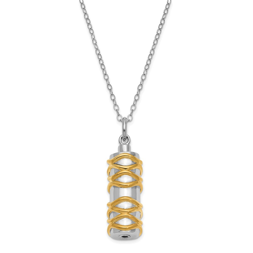 Sterling Silver Sentimental Expressions Rhodium-Plated Cylinder Gold-Tone Accent Ash Holder 18 Inch Necklace
