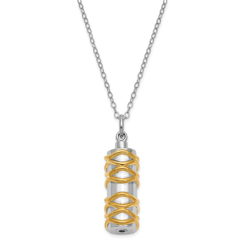 Sterling Silver Sentimental Expressions Rhodium-Plated Cylinder Gold-Tone Accent Ash Holder 18 Inch Necklace