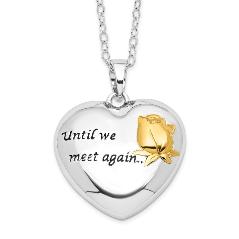 Sterling Silver Sentimental Expressions Rhodium-Plated Antiqued Gold-Tone Accent Until We Meet Again Heart Ash Holder 18 Inch Necklace