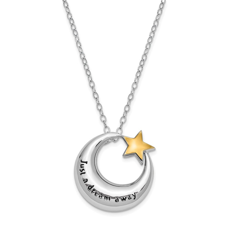 Sterling Silver Sentimental Expressions Rhodium Antiqued Just A Dream Away Moon With Gold-Tone Accent Star Ash Holder 18 Inch Necklace