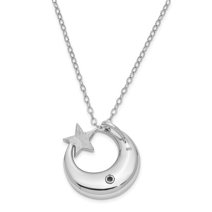 Sterling Silver Sentimental Expressions Rhodium Antiqued Just A Dream Away Moon With Gold-Tone Accent Star Ash Holder 18 Inch Necklace