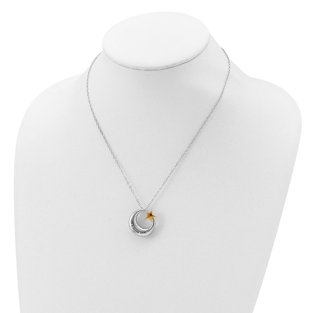 Sterling Silver Sentimental Expressions Rhodium Antiqued Just A Dream Away Moon With Gold-Tone Accent Star Ash Holder 18 Inch Necklace