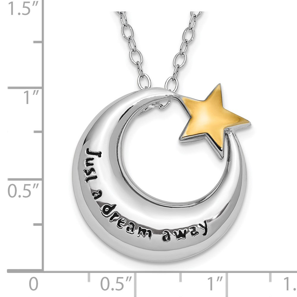 Sterling Silver Sentimental Expressions Rhodium Antiqued Just A Dream Away Moon With Gold-Tone Accent Star Ash Holder 18 Inch Necklace