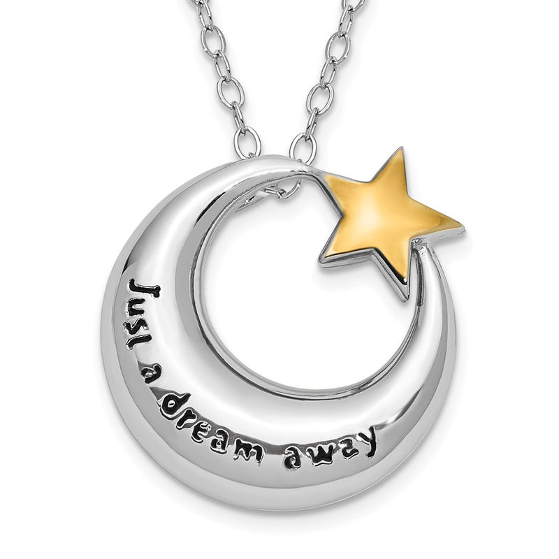 Sterling Silver Sentimental Expressions Rhodium Antiqued Just A Dream Away Moon With Gold-Tone Accent Star Ash Holder 18 Inch Necklace
