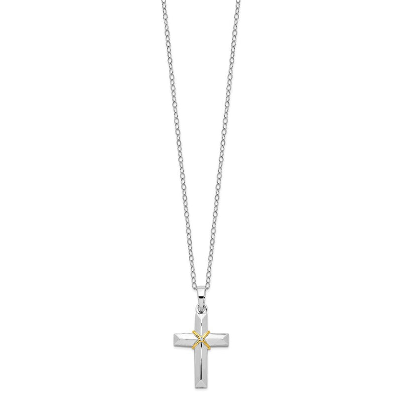 Sterling Silver Sentimental Expressions Rhodium-Plated Cz Gold-Tone Accent Cross Ash Holder 18 Inch Necklace