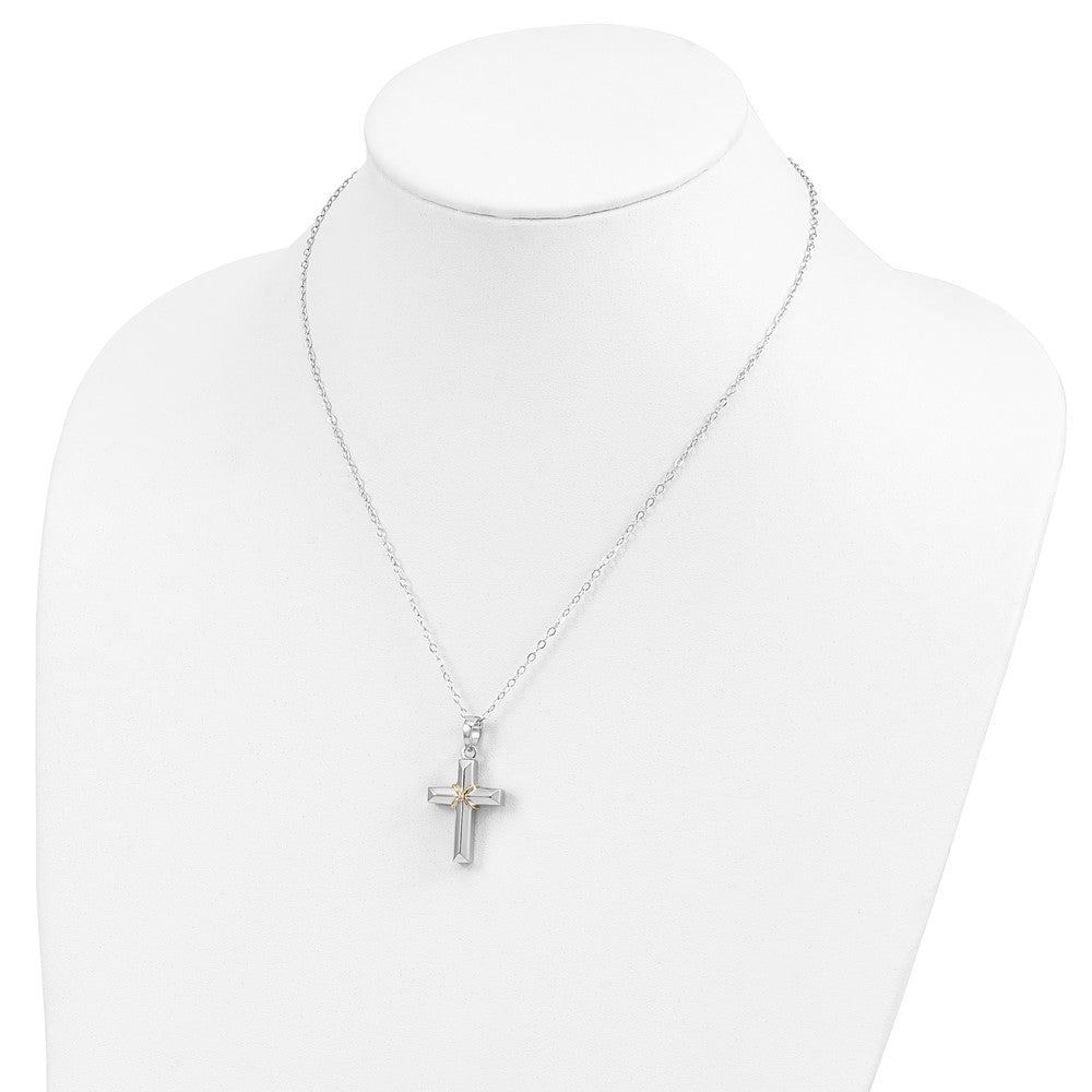 Sterling Silver Sentimental Expressions Rhodium-Plated Cz Gold-Tone Accent Cross Ash Holder 18 Inch Necklace