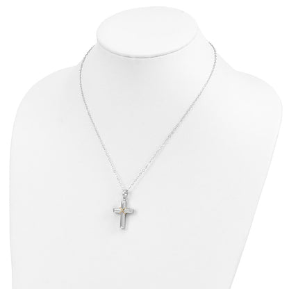 Sterling Silver Sentimental Expressions Rhodium-Plated Cz Gold-Tone Accent Cross Ash Holder 18 Inch Necklace