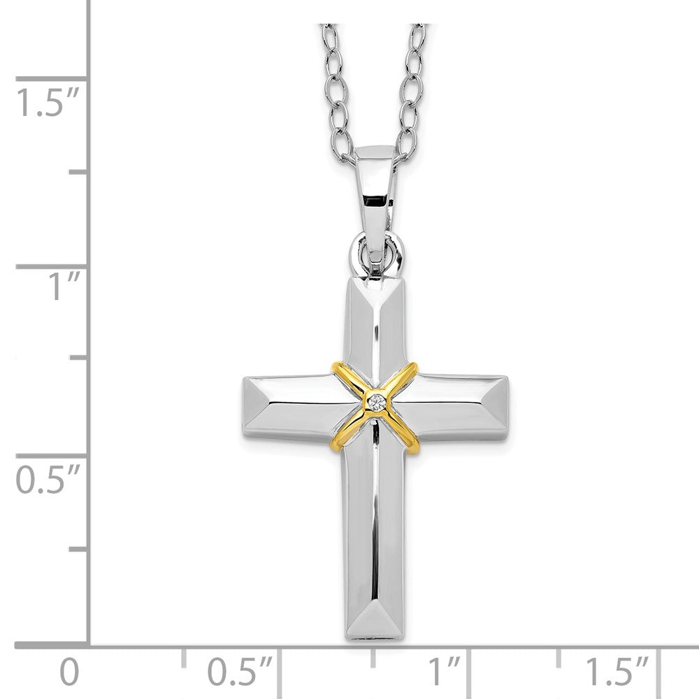 Sterling Silver Sentimental Expressions Rhodium-Plated Cz Gold-Tone Accent Cross Ash Holder 18 Inch Necklace