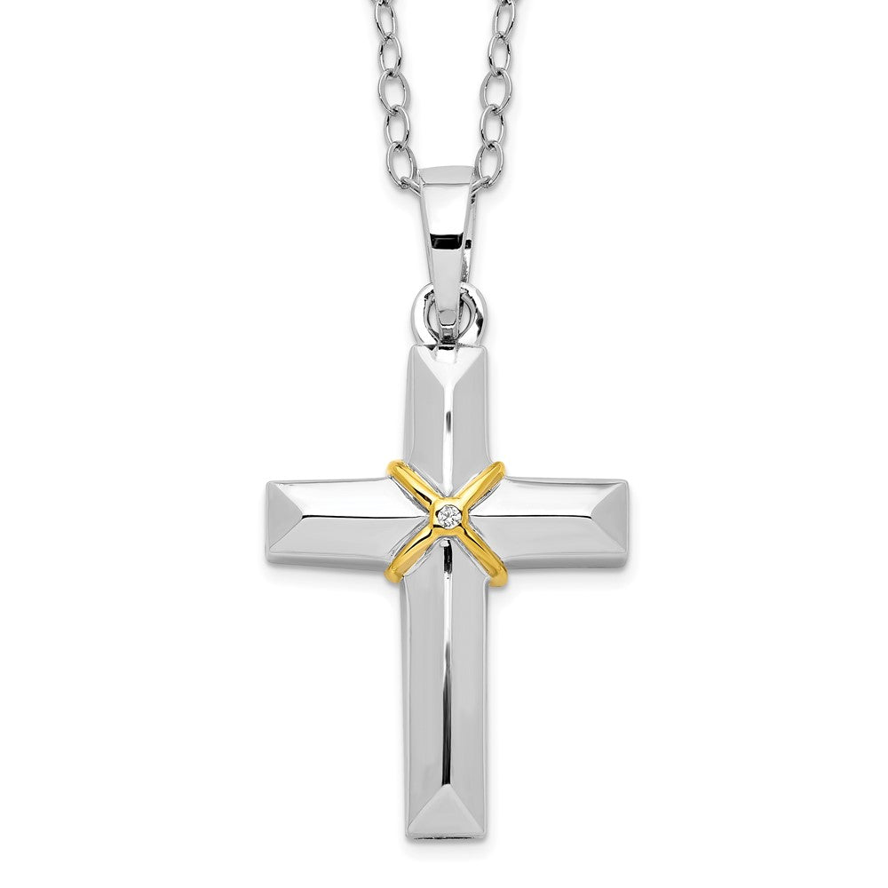 Sterling Silver Sentimental Expressions Rhodium-Plated Cz Gold-Tone Accent Cross Ash Holder 18 Inch Necklace