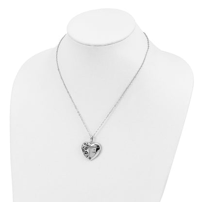 Sterling Silver Sentimental Expressions Rhodium-Plated Antiqued Paw Print Remembered In Love Heart 18 Inch Necklace