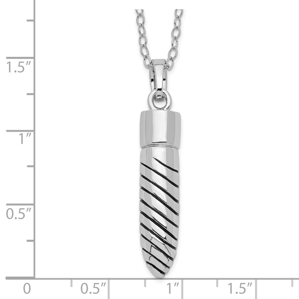 Sterling Silver Sentimental Expressions Rhodium-Plated Antiqued Lined Bullet Ash Holder 18 Inch Necklace