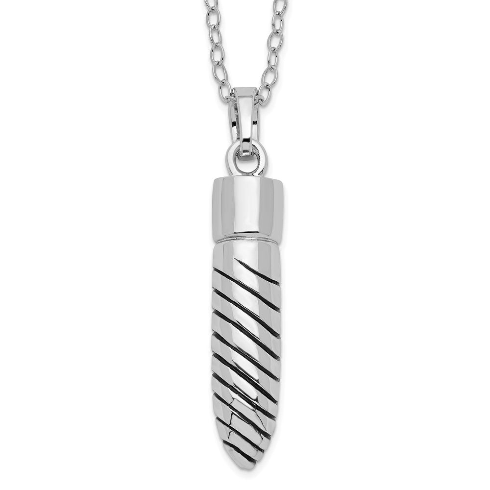 Sterling Silver Sentimental Expressions Rhodium-Plated Antiqued Lined Bullet Ash Holder 18 Inch Necklace