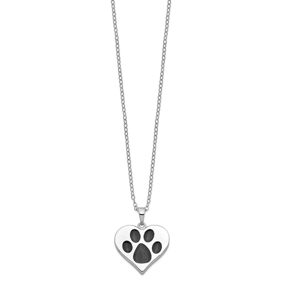 Sterling Silver Sentimental Expressions Rhodium-Plated Antiqued Black Paw In Heart Ash Holder 18 Inch Necklace