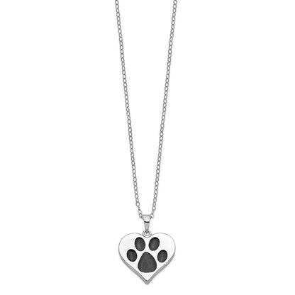Sterling Silver Sentimental Expressions Rhodium-Plated Antiqued Black Paw In Heart Ash Holder 18 Inch Necklace