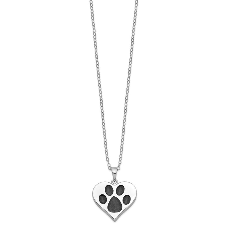 Sterling Silver Sentimental Expressions Rhodium-Plated Antiqued Black Paw In Heart Ash Holder 18 Inch Necklace