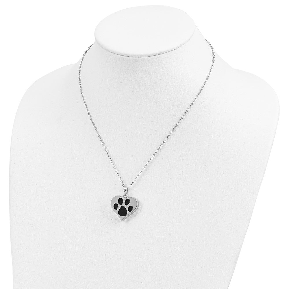 Sterling Silver Sentimental Expressions Rhodium-Plated Antiqued Black Paw In Heart Ash Holder 18 Inch Necklace
