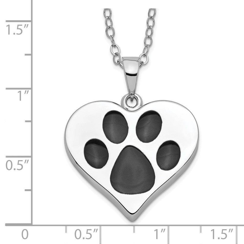 Sterling Silver Sentimental Expressions Rhodium-Plated Antiqued Black Paw In Heart Ash Holder 18 Inch Necklace