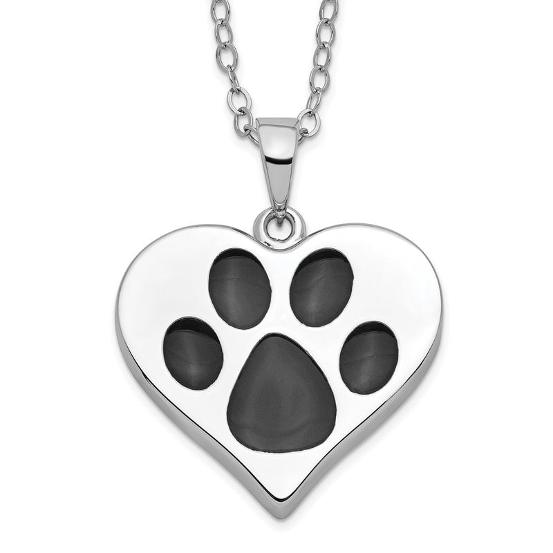 Sterling Silver Sentimental Expressions Rhodium-Plated Antiqued Black Paw In Heart Ash Holder 18 Inch Necklace