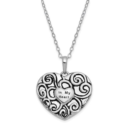 Sterling Silver Sentimental Expressions Rhodium-Plated Antiqued In My Heart 18 Inch Necklace