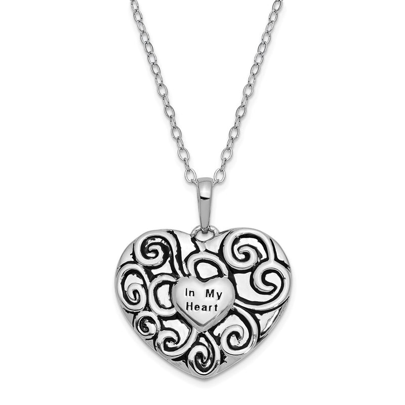 Sterling Silver Sentimental Expressions Rhodium-Plated Antiqued In My Heart 18 Inch Necklace